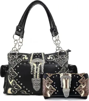 Justin West Western Brown Purse Floral Buckle Concealed Carry Handbag