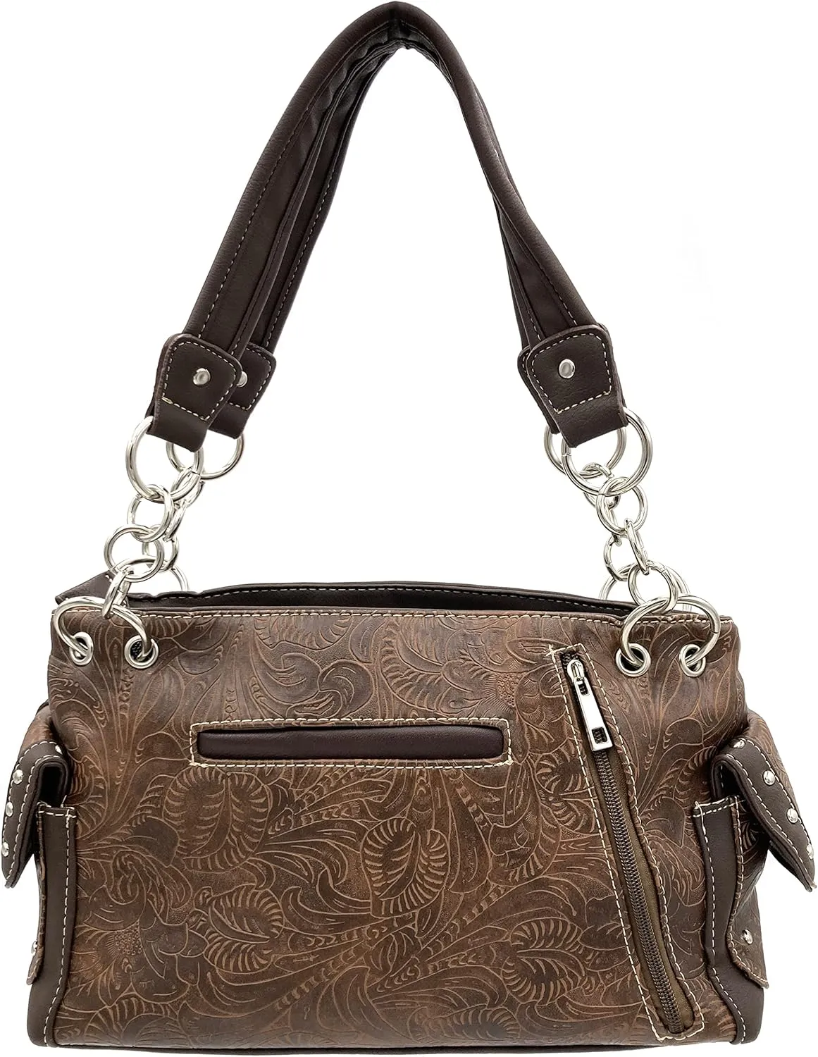 Justin West Western Rhinestone Cross Tote Purse Embroidery Floral Design Leather Concealed Carry Handbag