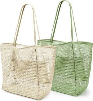 KALIDI BeachNylon Mesh Tote Bag, Casual Tote Bag Hobo Women Foldable MAX 23L Shoulder Bag For Beach Picnic Vacation