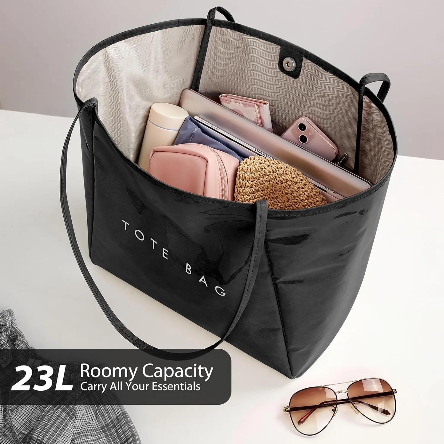 KALIDI Large PVC Tote Bag Women Weekender Hobo Bag Travel Purse Kraft Paper Oversize Shoulder Handbag for Work College Beach