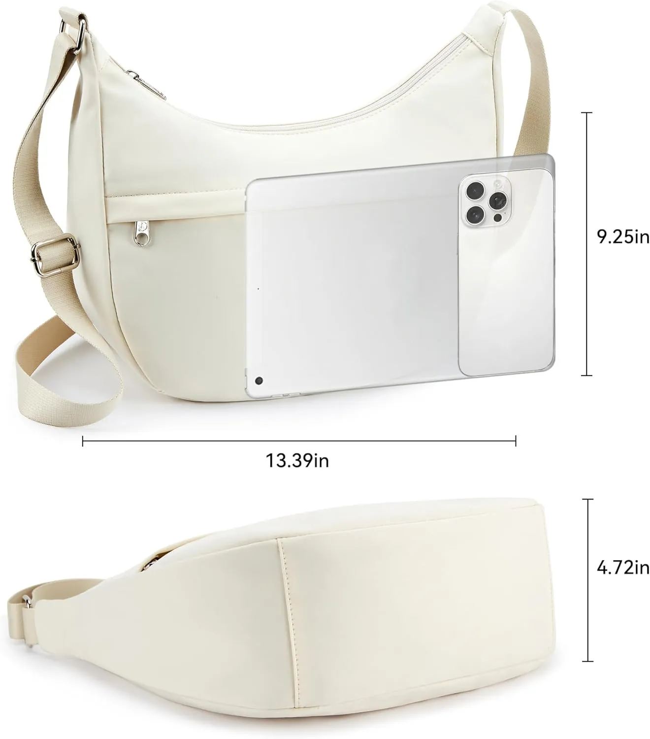 KALIDI Nylon Crescent Bag Medium Casual Shoulder Crossbody Purse with External Pocket for Women Men Travel