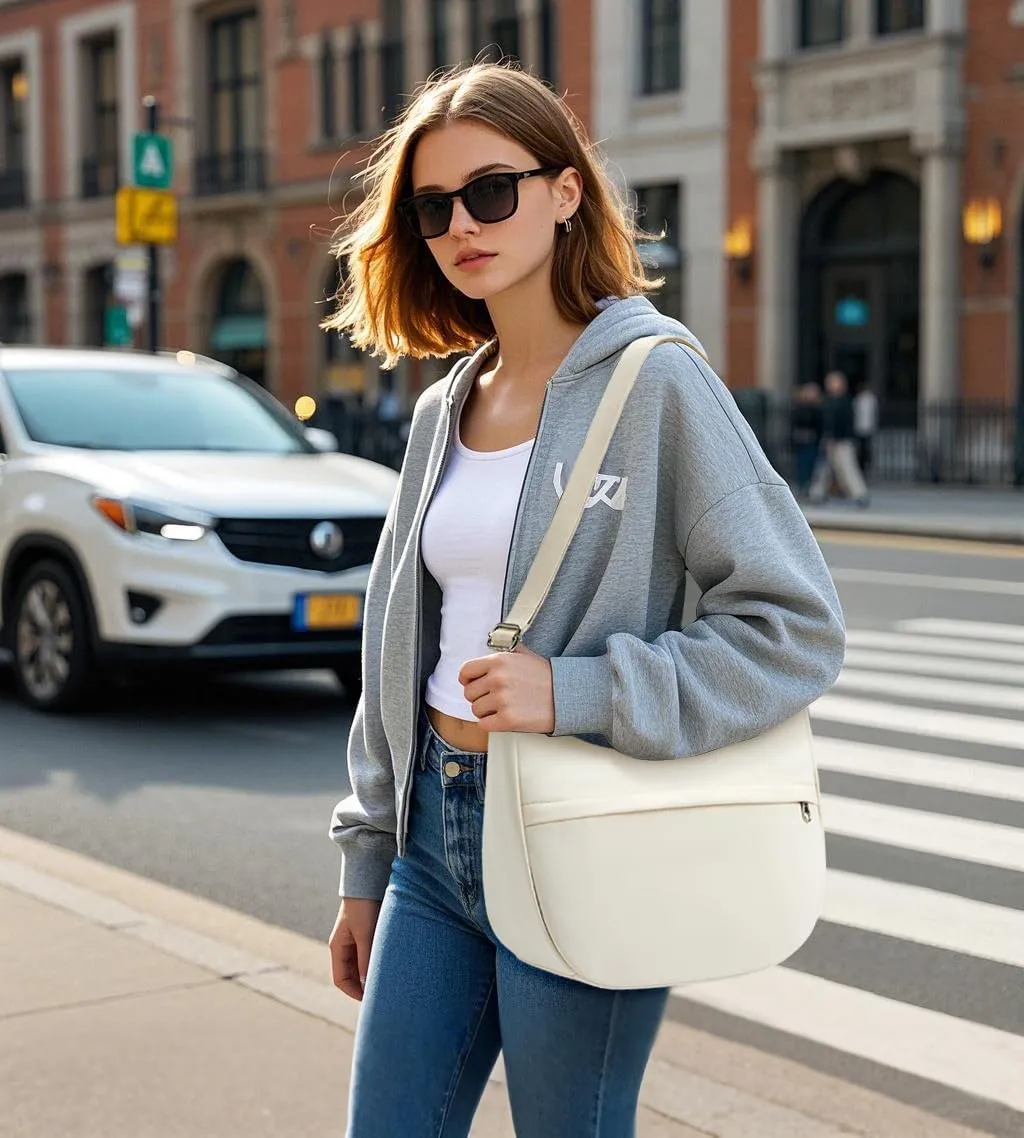 KALIDI Nylon Crescent Bag Medium Casual Shoulder Crossbody Purse with External Pocket for Women Men Travel