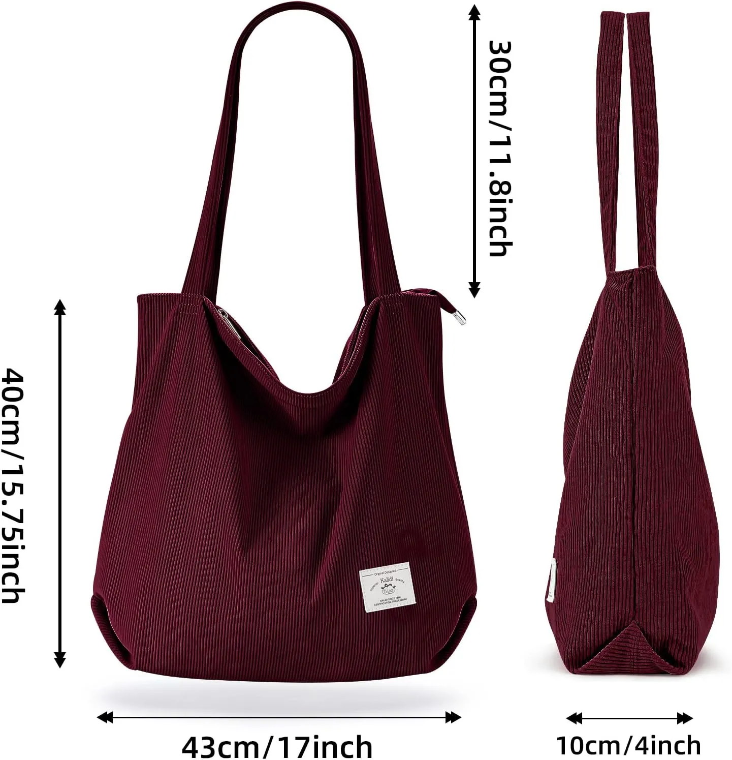 KALIDI Women Corduroy Tote Bag Zipper Casual Tote's Handbag Big Capacity Shoulder Bag with Pockets