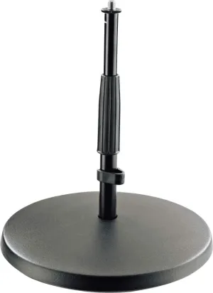 K&M König & Meyer 23320.500.55 Low-Profile Microphone Stand | Short Mic Stand for Amps & Drums | 8.543 to 13.661” Height with Adjustable Clutch | Round Cast-Iron Base and 5/8" Thread Connector | Black