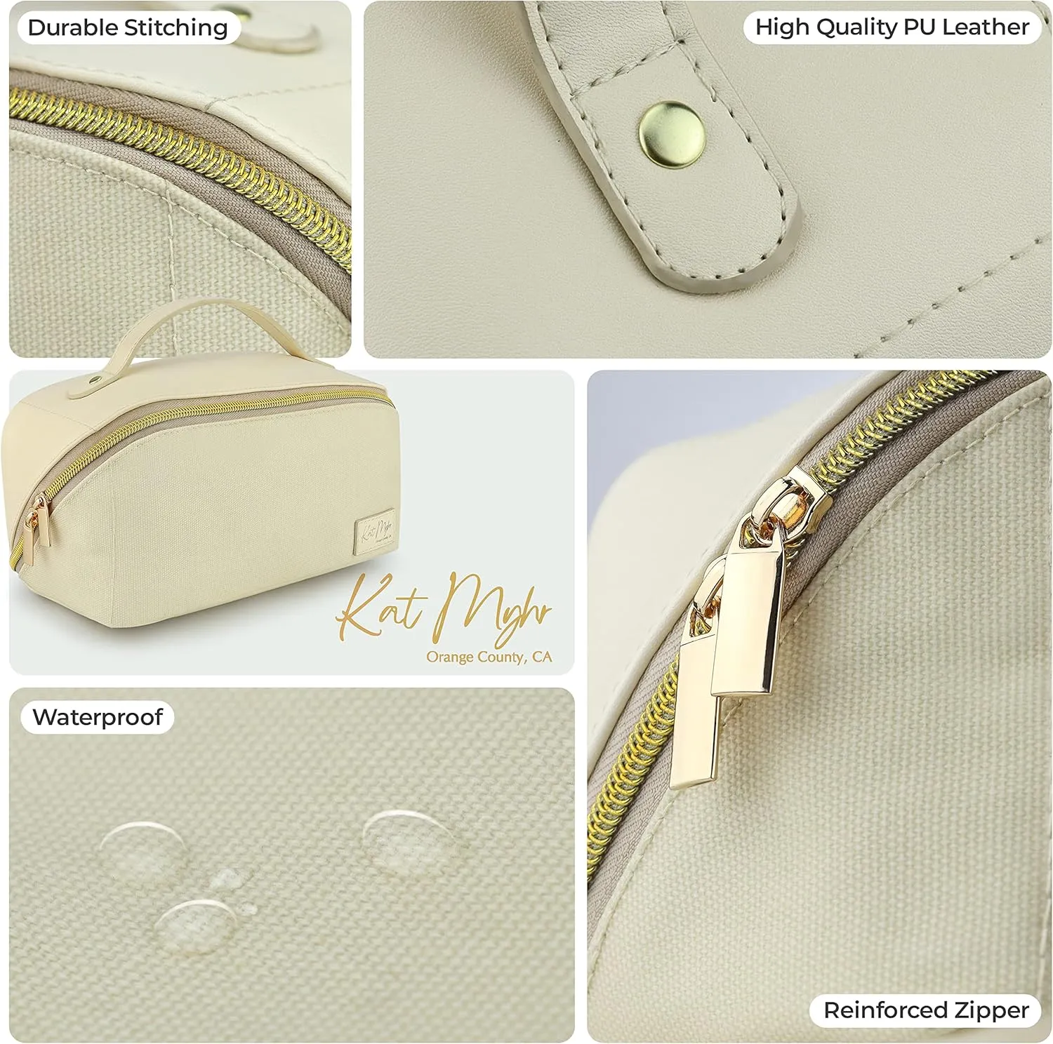 KAT MYHR Large Capacity Travel Cosmetic Bag - Waterproof Makeup Organizer Cosmetics Make Up for Women Cute