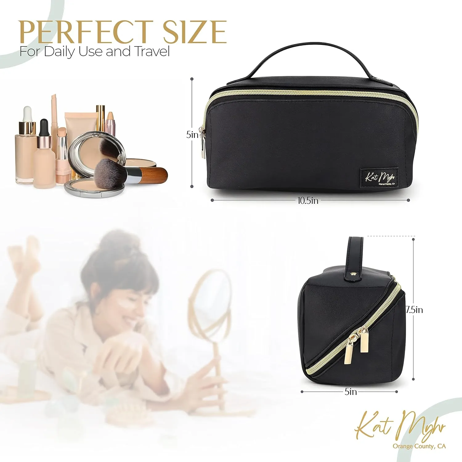 Kat Myhr Large Capacity Travel Cosmetic Bag - Waterproof Makeup Organizer - Cute Travel Makeup Bag for Women