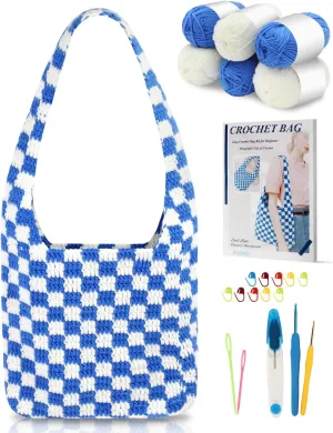 Katech Crochet Kit for Beginners - Adults & Kids - Learn to Crochet Tote Bag with Step-by-Step Tutorials - Crochet Starter Kit - Non-Foldable