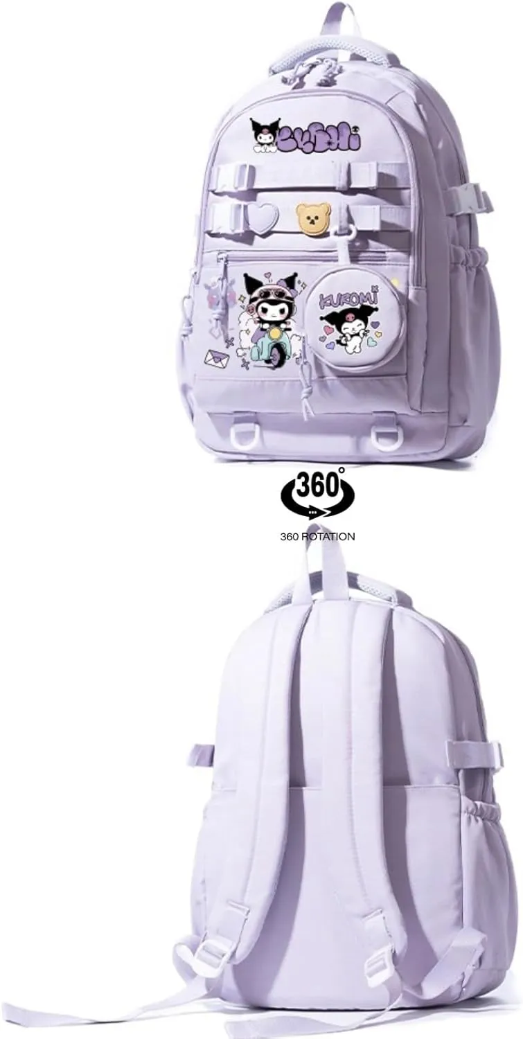 Kawaii Backpack with 21Pcs Accessories Anime Cartoon Anti-Theft Travel Aesthetic New Semester Gifts Bag with Cute Pins