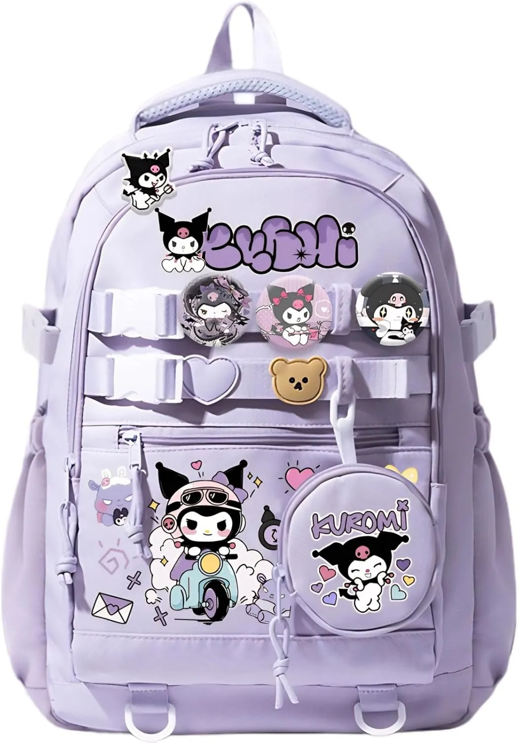 Kawaii Backpack with 21Pcs Accessories Anime Cartoon Anti-Theft Travel Aesthetic New Semester Gifts Bag with Cute Pins