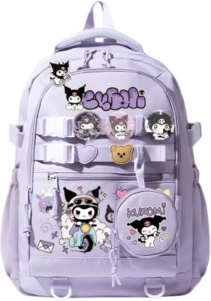 Kawaii Backpack with 21Pcs Accessories Anime Cartoon Anti-Theft Travel Aesthetic New Semester Gifts Bag with Cute Pins