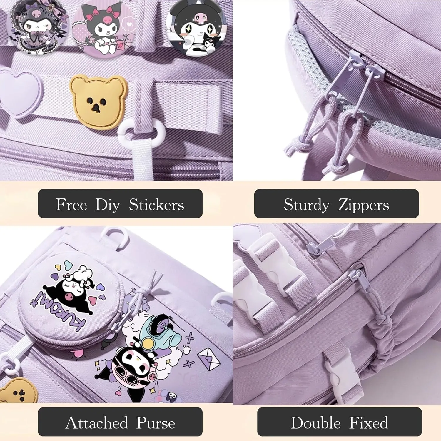 Kawaii Backpack with 21Pcs Accessories Anime Cartoon Anti-Theft Travel Aesthetic New Semester Gifts Bag with Cute Pins