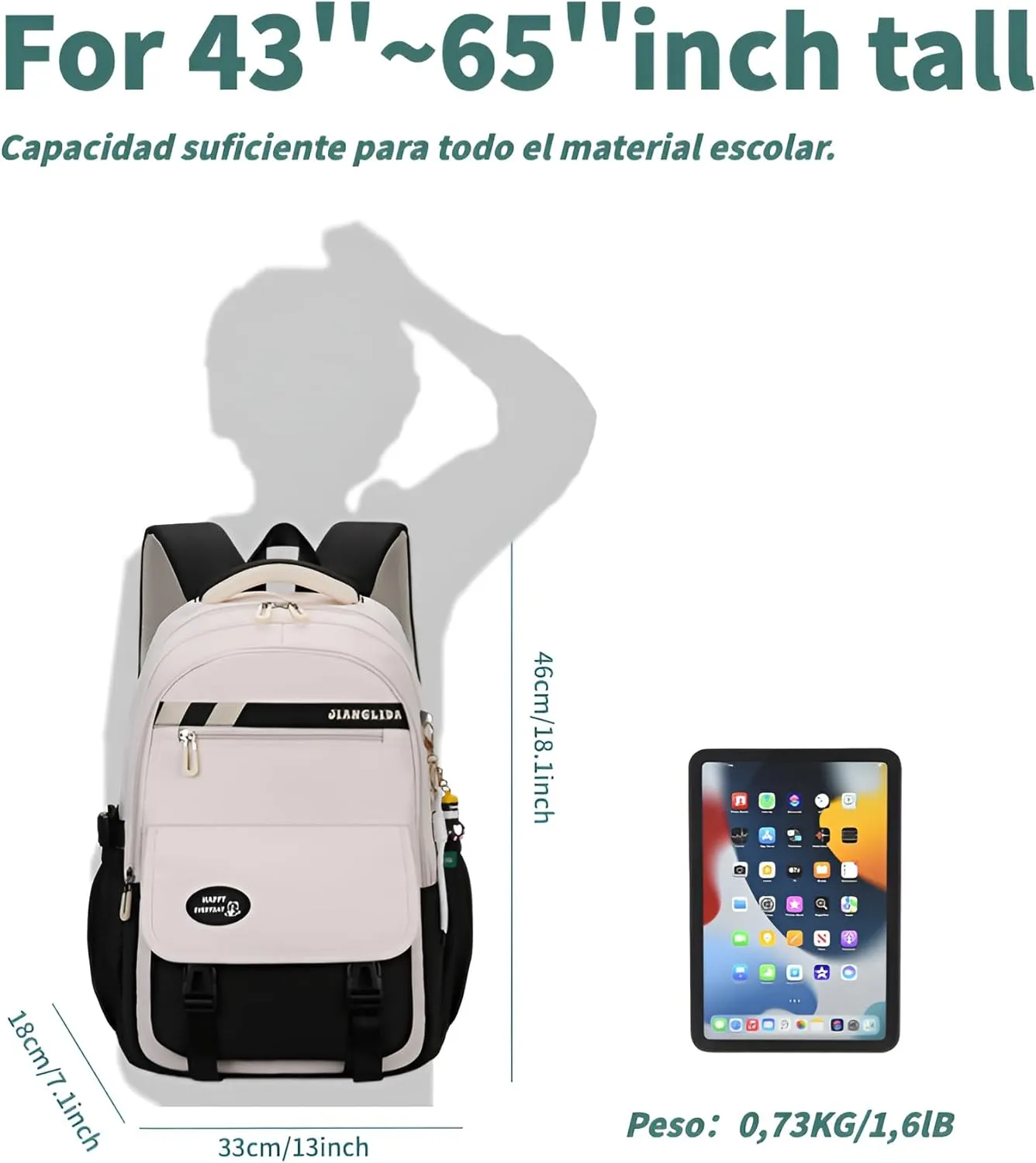 Kawaii Backpack With Cute Accessories Spine Protection Anti-thief Cute Aesthetic Book Bag (Mint Green)