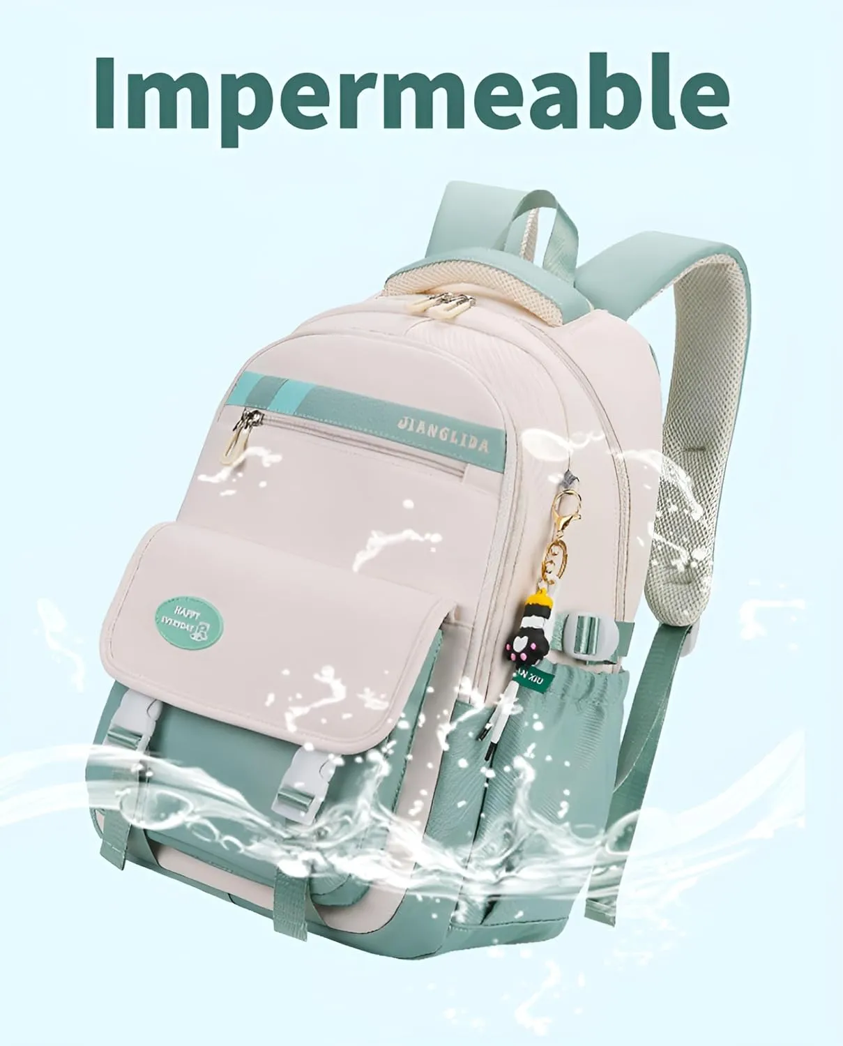 Kawaii Backpack With Cute Accessories Spine Protection Anti-thief Cute Aesthetic Book Bag (Mint Green)