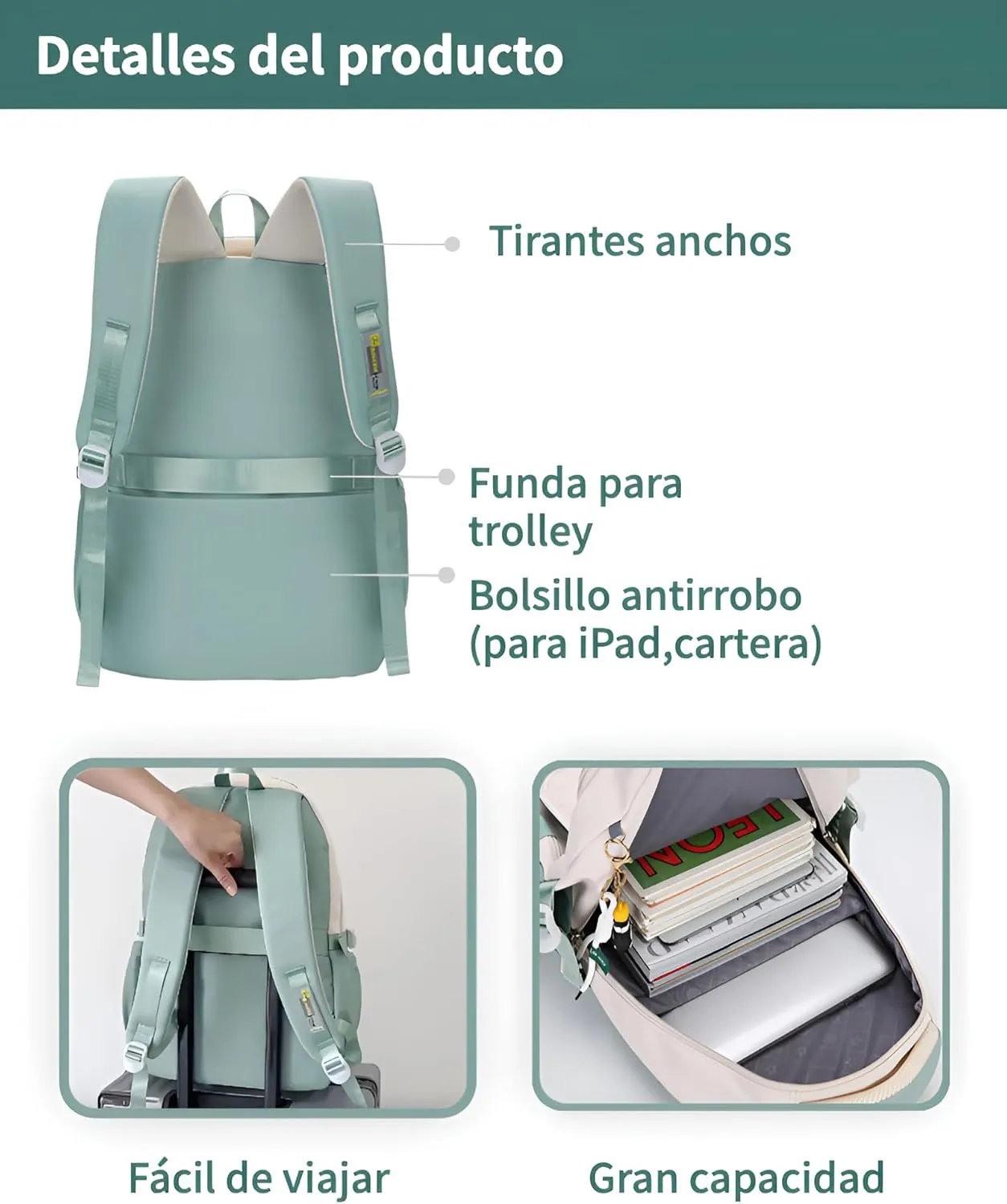 Kawaii Backpack With Cute Accessories Spine Protection Anti-thief Cute Aesthetic Book Bag (Mint Green)