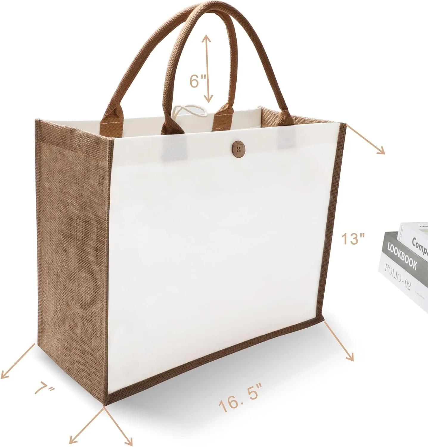 kaxilu Jute Beach Tote Bags 16.5 * 7 * 13 Set of 10 Burlap Tote Bags with Button Travel with Handle Grocery Bag Bridesmaid Bags Tote Bag for Beach wedding Shopping travel Arts and Crafts DIY