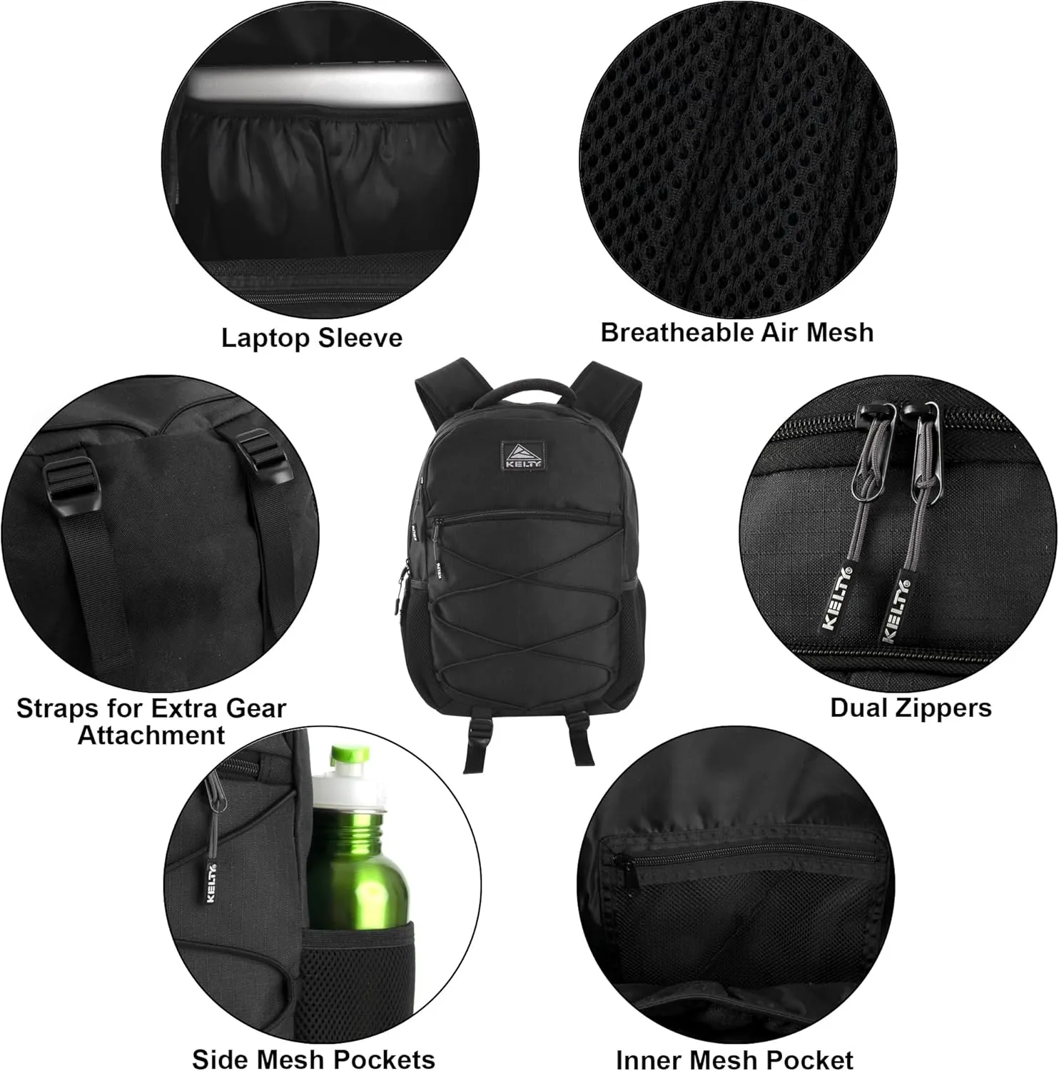 Kelty Laptop Backpack Bag 25 L Hiking Backpack for Men, Women, Work | 18 inch Travel Backpack Carry On Approved (Black)