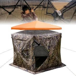 KEMIMOTO Hunting Blinds Ground for Turkey 3-4 Person, 270 Degree See Through with Removable Waterproof Rain Cover and Camouflage Straps, Pop Up Hunting Tent with Safety Reminder Markings (9ft Size)