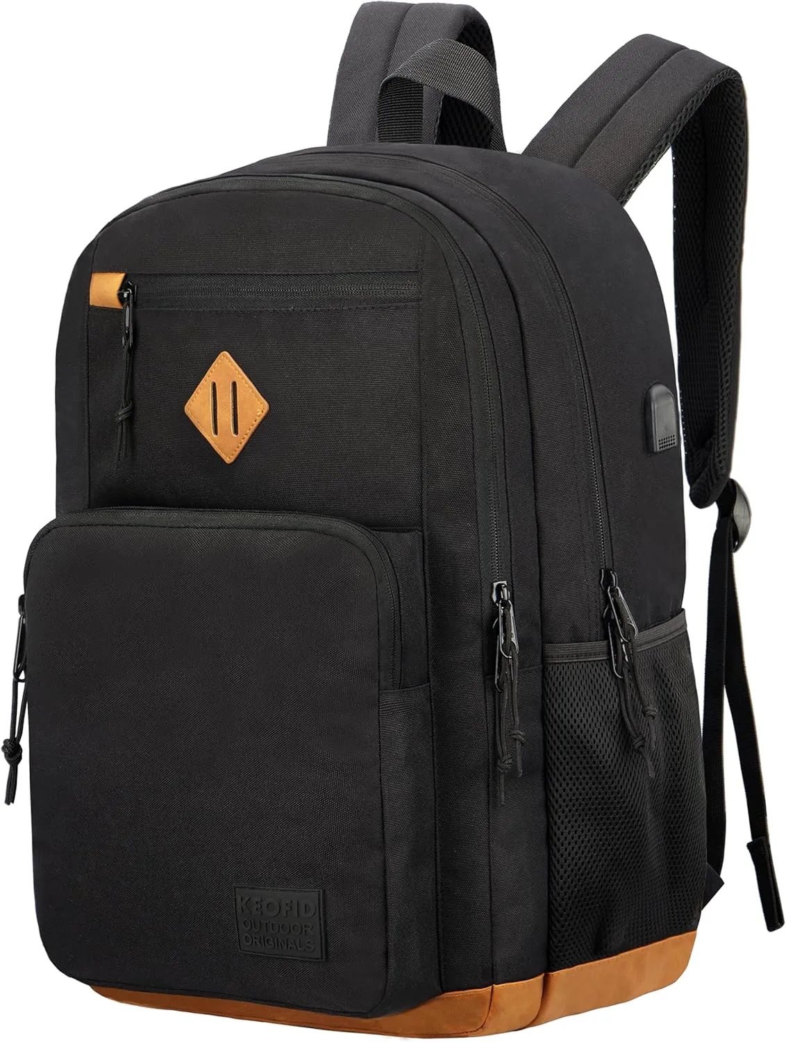 KEOFID classic carry-on travel backpack for men and women, Anti theft laptop backpack with USB charging port, work backpack, backpack for college, water resistent(Black 19inches)