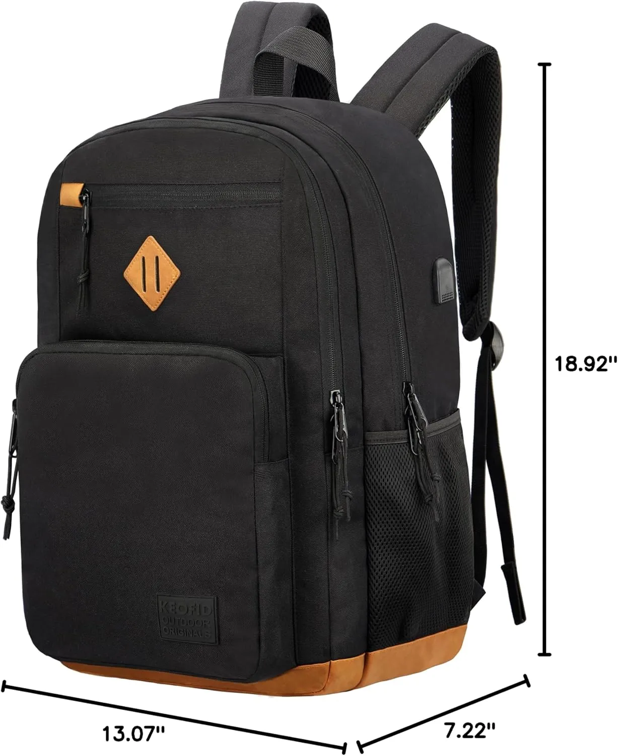 KEOFID classic carry-on travel backpack for men and women, Anti theft laptop backpack with USB charging port, work backpack, backpack for college, water resistent(Black 19inches)