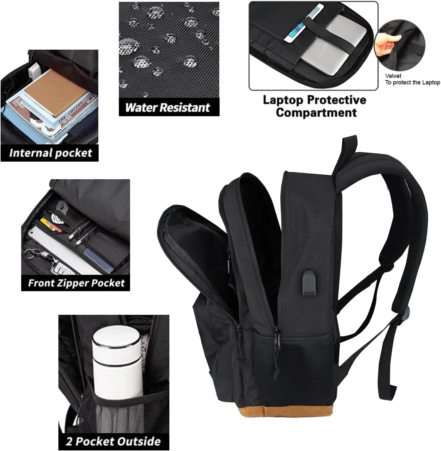 KEOFID classic carry-on travel backpack for men and women, Anti theft laptop backpack with USB charging port, work backpack, backpack for college, water resistent(Black 19inches)
