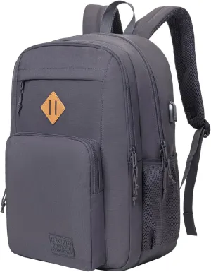 KEOFID Classic Travel backpack for Men and Women, Anti Theft Laptop Backpack with USB Charging Port for Work, Large Bag for College, Water Resistent(Grey)