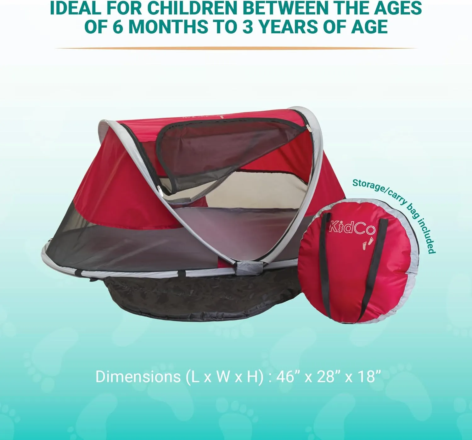 KidCo - Peapod Portable Foldable Mesh Toddler Travel Tent & Storage Bag, Play Tent, Ages 6 Months - 3 Years (Cranberry)