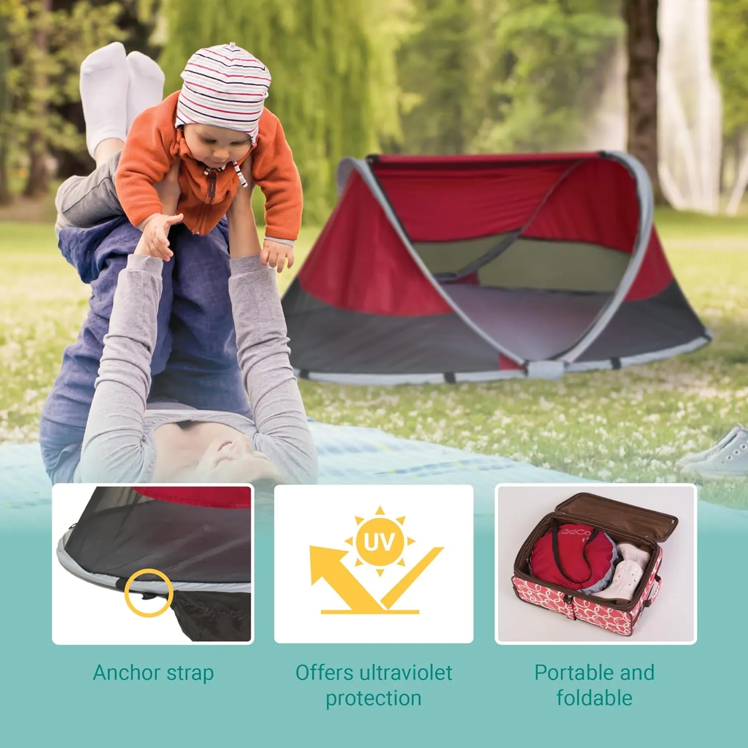 KidCo - Peapod Portable Foldable Mesh Toddler Travel Tent & Storage Bag, Play Tent, Ages 6 Months - 3 Years (Cranberry)