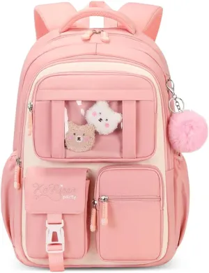 Kids Backpack for Girls,Girls Backpack Cute School Backpack Waterproof Large Capacity for Middle Elementary School Bag(Pink)