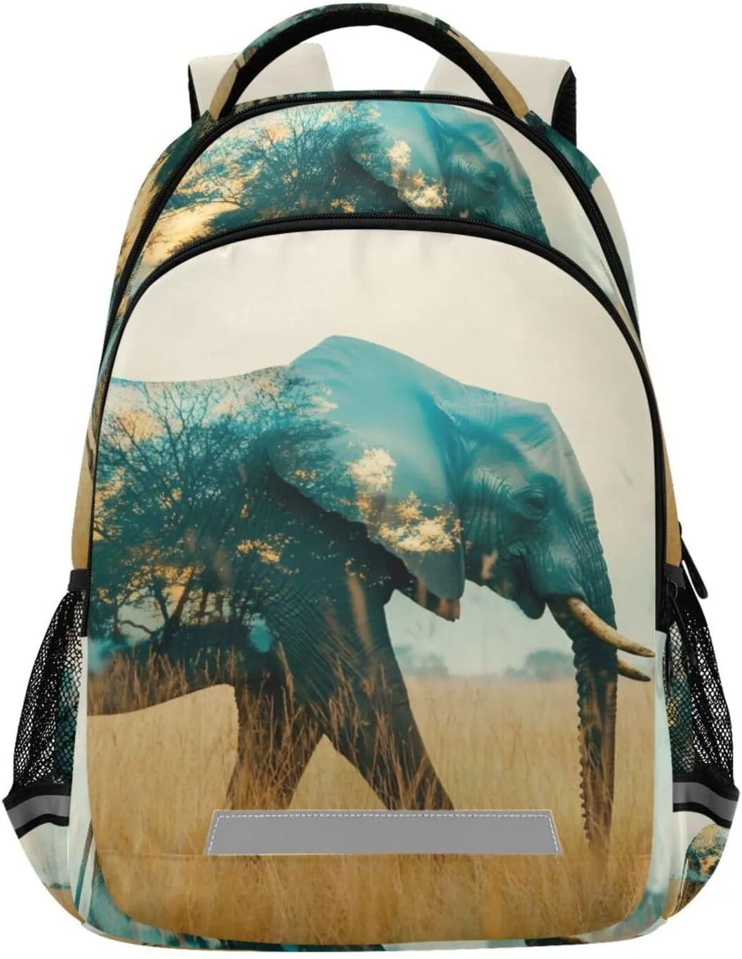 Kids Backpacks-Exposure Elephant, Large Capacity Student Book Bag for Boys Girls with Chest Buckle 11.6×7×16.7 Inch
