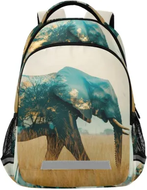 Kids Backpacks-Exposure Elephant, Large Capacity Student Book Bag for Boys Girls with Chest Buckle 11.6×7×16.7 Inch