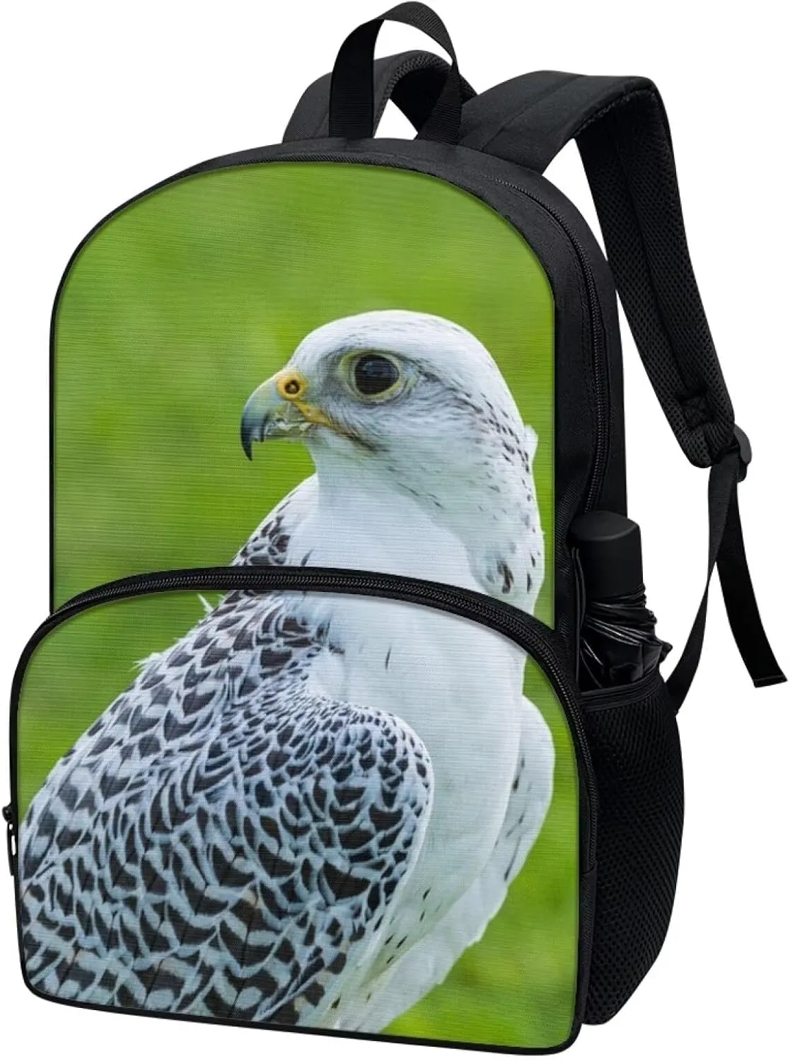 Kids Funny Animal Bird Gyrfalcon Backpack for Boys Girls Comfy Padded Lightweight Sturdy Student School Backpack with Front Pocket Double Zipper 17 Inch Kids Basic Black Daypack Bookbag