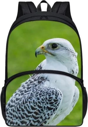 Kids Funny Animal Bird Gyrfalcon Backpack for Boys Girls Comfy Padded Lightweight Sturdy Student School Backpack with Front Pocket Double Zipper 17 Inch Kids Basic Black Daypack Bookbag