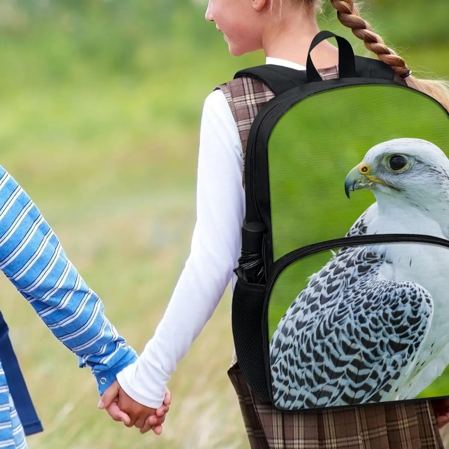 Kids Funny Animal Bird Gyrfalcon Backpack for Boys Girls Comfy Padded Lightweight Sturdy Student School Backpack with Front Pocket Double Zipper 17 Inch Kids Basic Black Daypack Bookbag