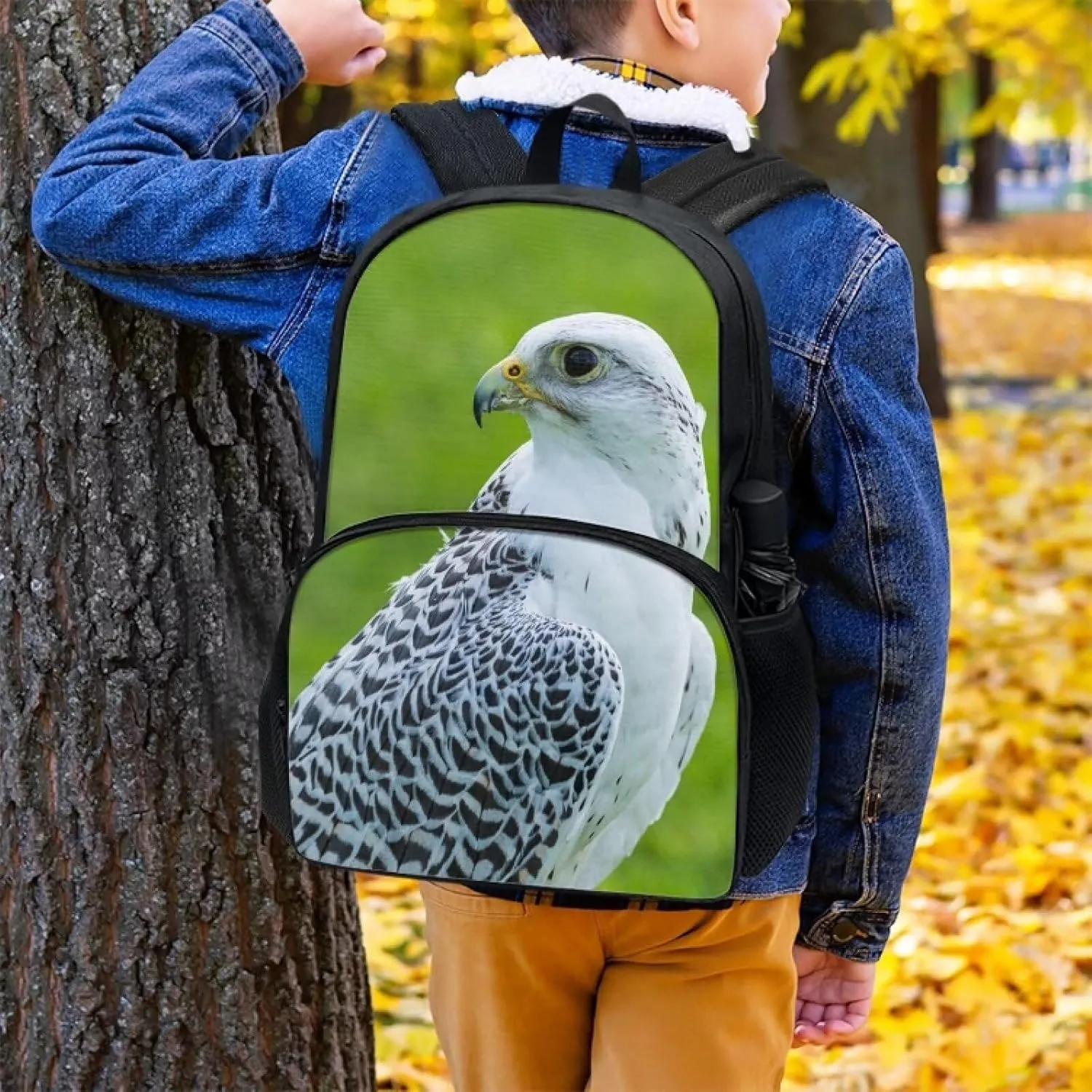 Kids Funny Animal Bird Gyrfalcon Backpack for Boys Girls Comfy Padded Lightweight Sturdy Student School Backpack with Front Pocket Double Zipper 17 Inch Kids Basic Black Daypack Bookbag