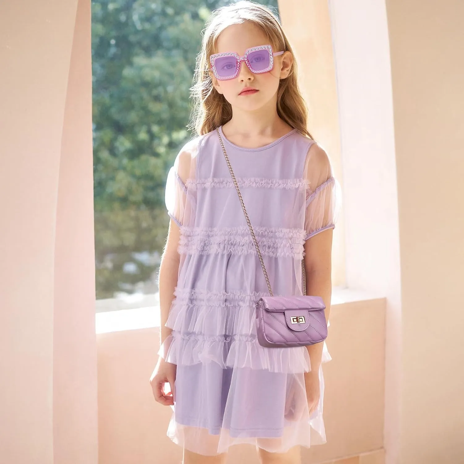 Kids Purse for Little Girls,Toddler Shoulder Bag Crossbody Bag Princess Handbag, Girls Purse with Sunglasses