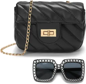 Kids Purse for Little Girls,Toddler Shoulder Bag Crossbody Bag Princess Handbag, Girls Purse with Sunglasses