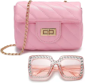 Kids Purse for Little Girls,Toddler Shoulder Bag Crossbody Bag Princess Handbag, Girls Purse with Sunglasses