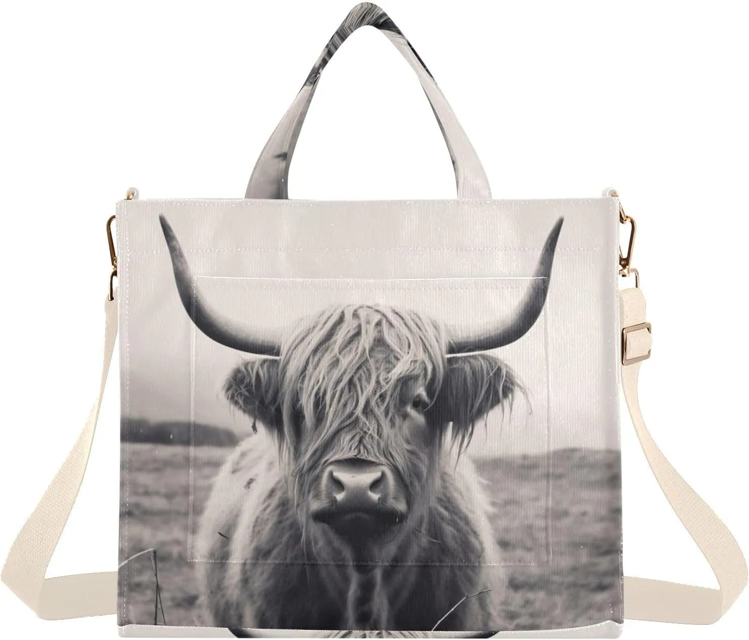 Kigai Highland Cow Corduroy Tote Bag for Women Hobo Crossbody Bag Purse Stylish Shoulder Handbag Messenger Bags, S