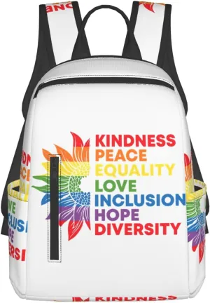 Kindness Peace Equality Love Inclusion Pride Sunflower Travel Laptop Backpack Casual Backpacks Double Shoulder Daypack Notebook Rucksack Work Bags Sports Bag for Hiking Camping Beach