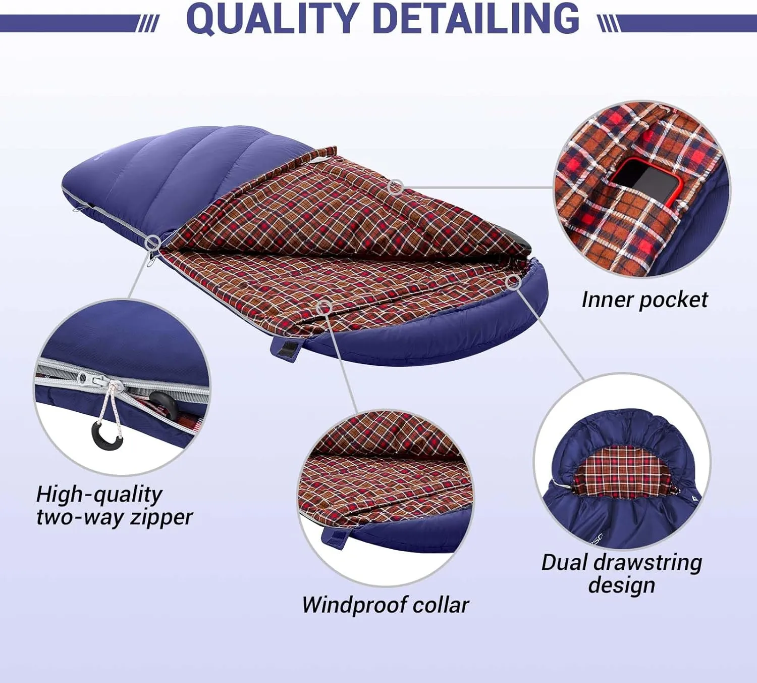 KingCamp Sleeping Bag for Adults, Cold Weather & Warm Extra Wide Big & Tall XL Portable Waterproof Flannel Sleeping Bags, Essentials Gear Accessories for Camping Backpacking Hiking Indoor & Outdoor
