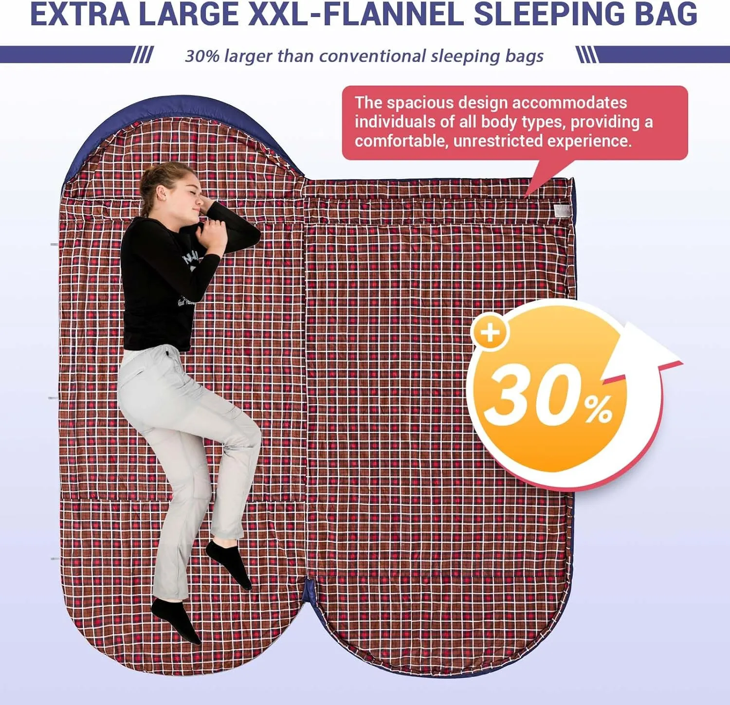 KingCamp Sleeping Bag for Adults, Cold Weather & Warm Extra Wide Big & Tall XL Portable Waterproof Flannel Sleeping Bags, Essentials Gear Accessories for Camping Backpacking Hiking Indoor & Outdoor