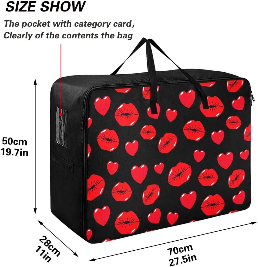 Kiss Heart Storage Bags, 27.5x19.7x11 In, Garment Storage Organizer Travel Cargo Duffel Bags Storage Organizer for Clothes, Bedding, Comforter