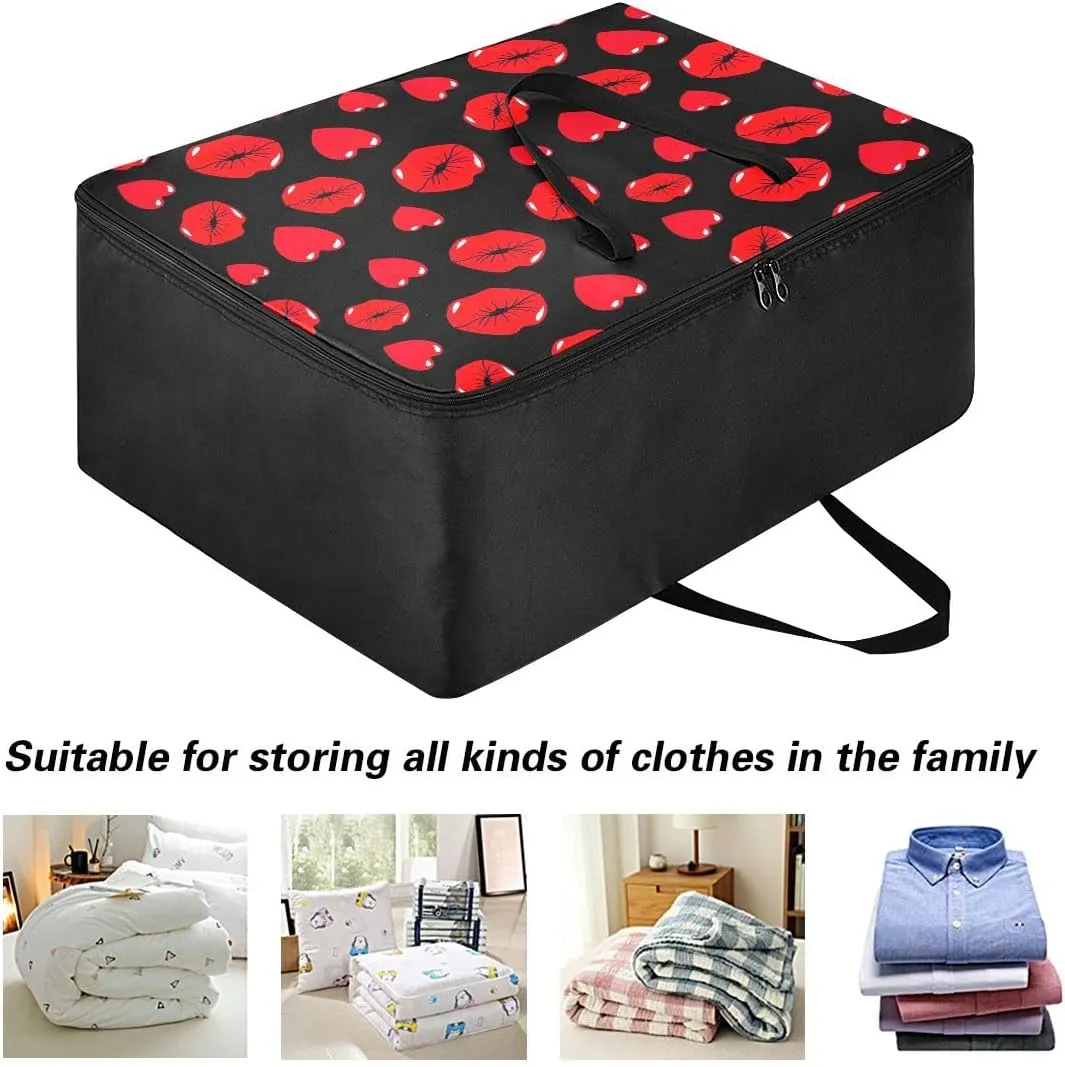 Kiss Heart Storage Bags, 27.5x19.7x11 In, Garment Storage Organizer Travel Cargo Duffel Bags Storage Organizer for Clothes, Bedding, Comforter