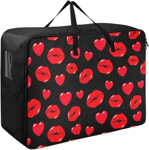 Kiss Heart Storage Bags, 27.5x19.7x11 In, Garment Storage Organizer Travel Cargo Duffel Bags Storage Organizer for Clothes, Bedding, Comforter