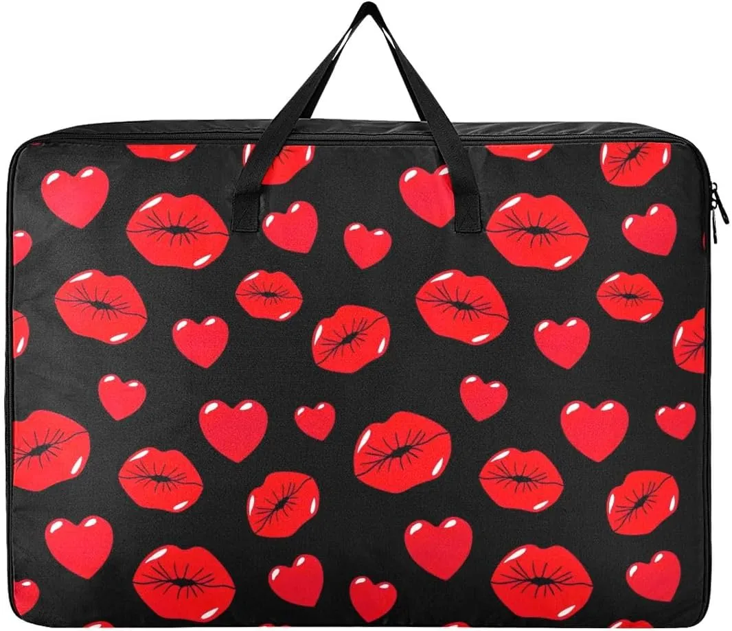 Kiss Heart Storage Bags, 27.5x19.7x11 In, Garment Storage Organizer Travel Cargo Duffel Bags Storage Organizer for Clothes, Bedding, Comforter