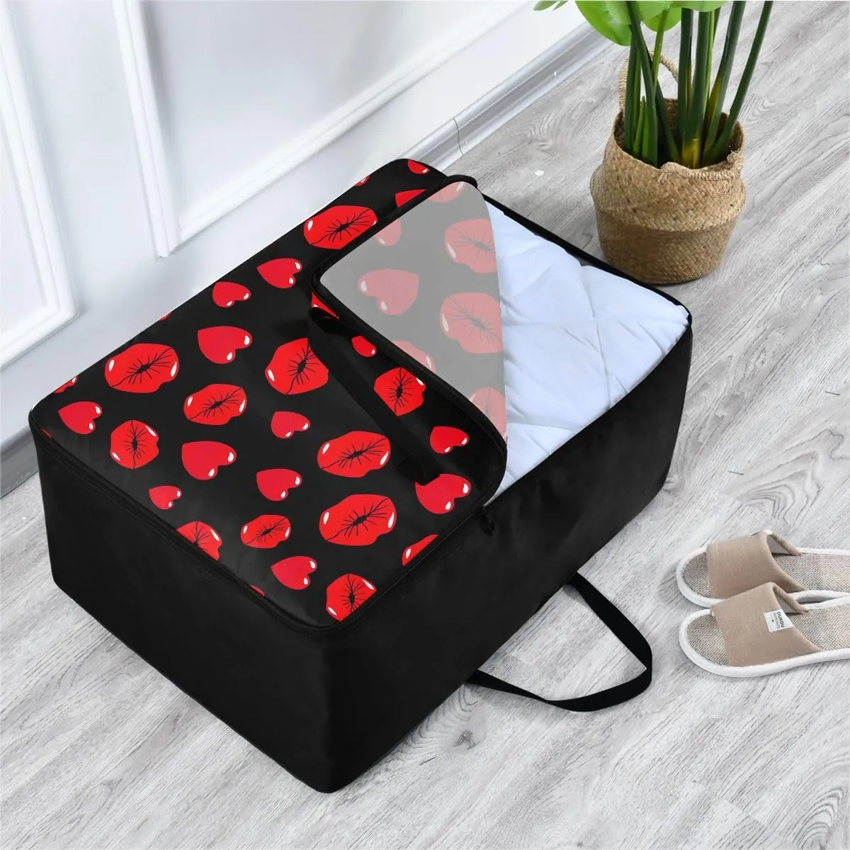 Kiss Heart Storage Bags, 27.5x19.7x11 In, Garment Storage Organizer Travel Cargo Duffel Bags Storage Organizer for Clothes, Bedding, Comforter