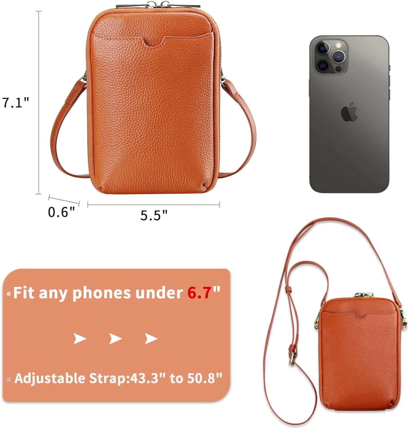 KITATU Crossbody Cell Phone Purses for Women Luxury Genuine Leather Small Crossbody Bags Wallet Purses with RFID Blocking