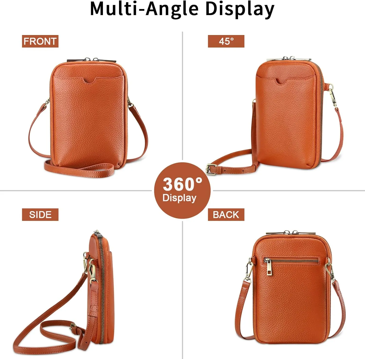 KITATU Crossbody Cell Phone Purses for Women Luxury Genuine Leather Small Crossbody Bags Wallet Purses with RFID Blocking