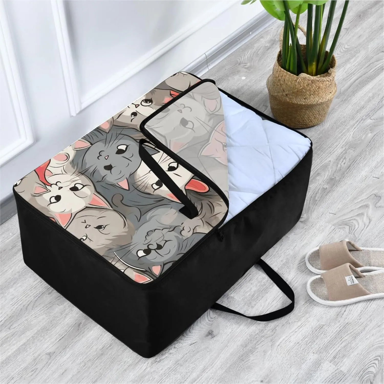 Kittens in Love Storage Bag, 27.5x19.7x11 in, Collapsible Moving Bags Storage Organizer for Clothes, Bedding, Comforter