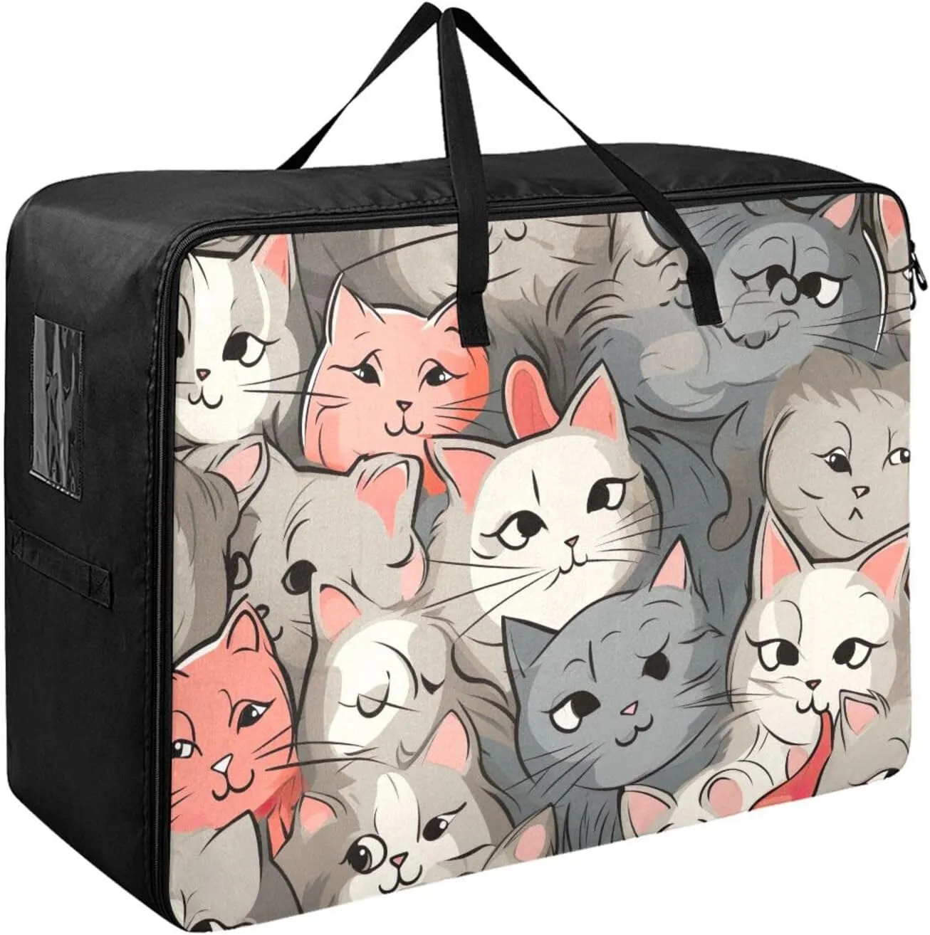Kittens in Love Storage Bag, 27.5x19.7x11 in, Collapsible Moving Bags Storage Organizer for Clothes, Bedding, Comforter